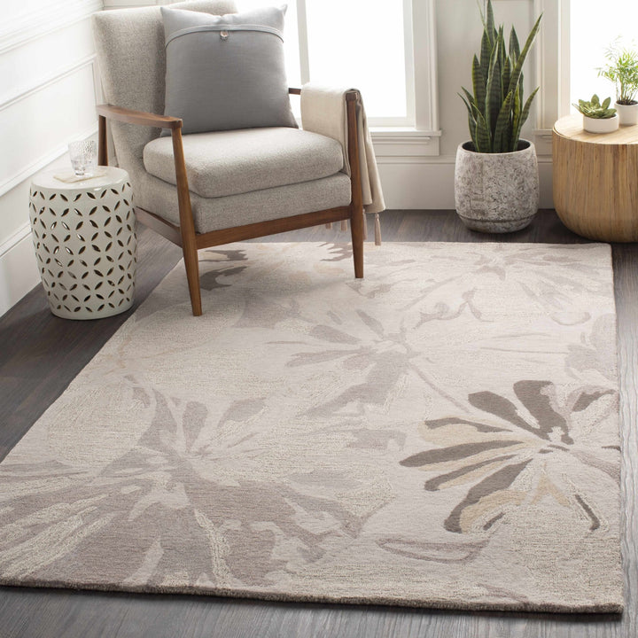 Contemporary Gray Floral Hand Tufted Wool Rug - The Rug Decor