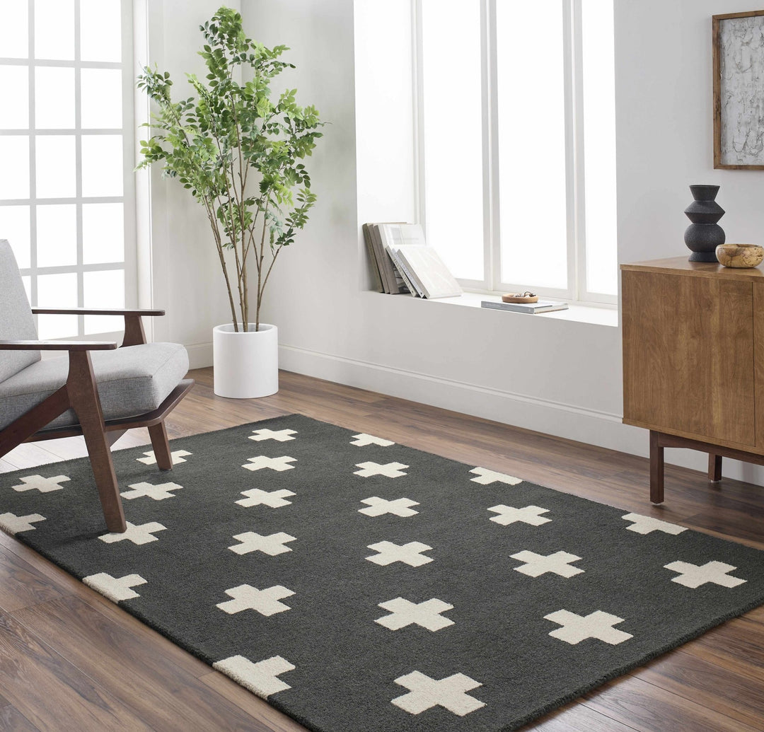Contemporary Hand tufted Black and White Medium pile Wool Area Rug - The Rug Decor