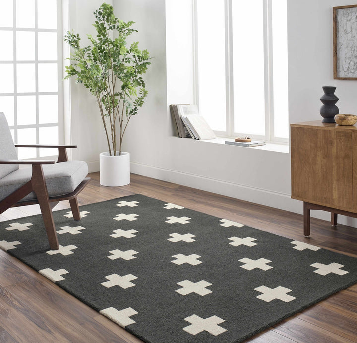 Contemporary Hand tufted Black and White Medium pile Wool Area Rug - The Rug Decor