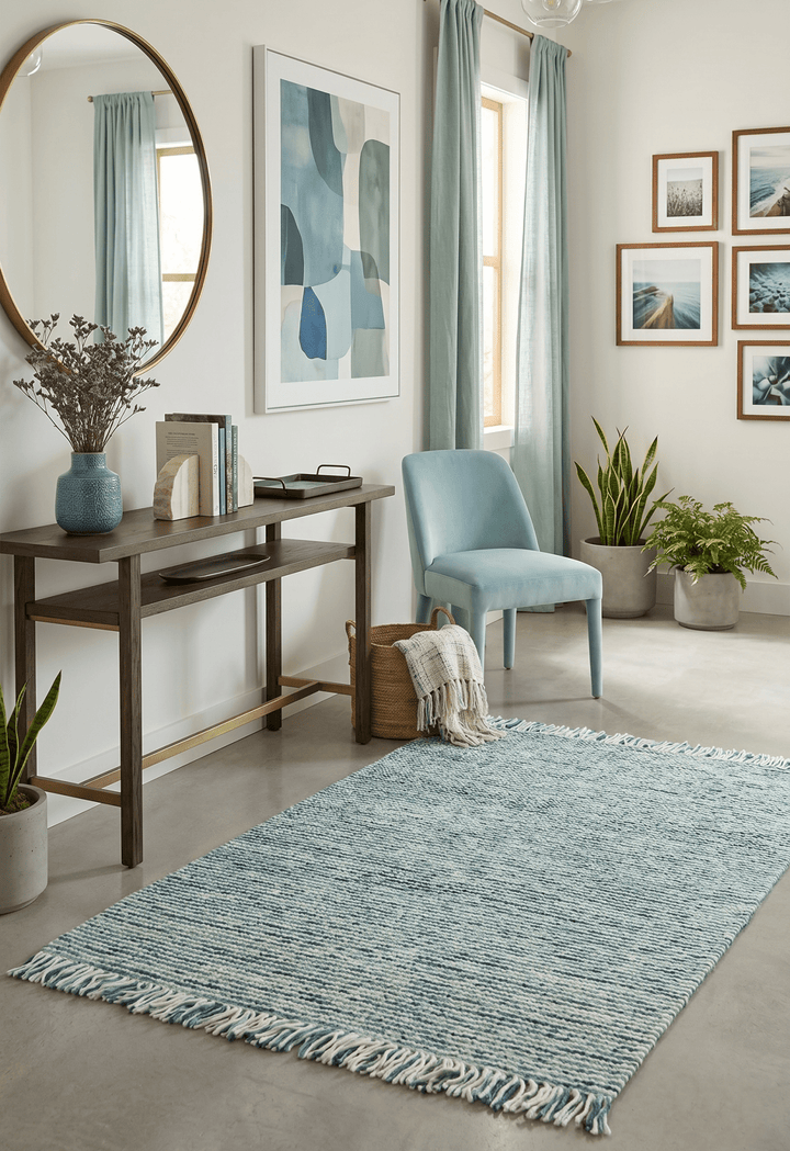 Contemporary Hand Woven Teal Wool Area Rug - The Rug Decor