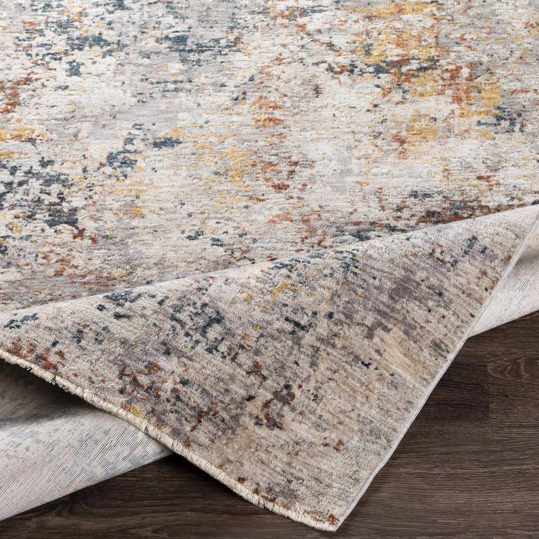 Contemporary Ivory And Blue Abstract Machine Woven Rug - The Rug Decor