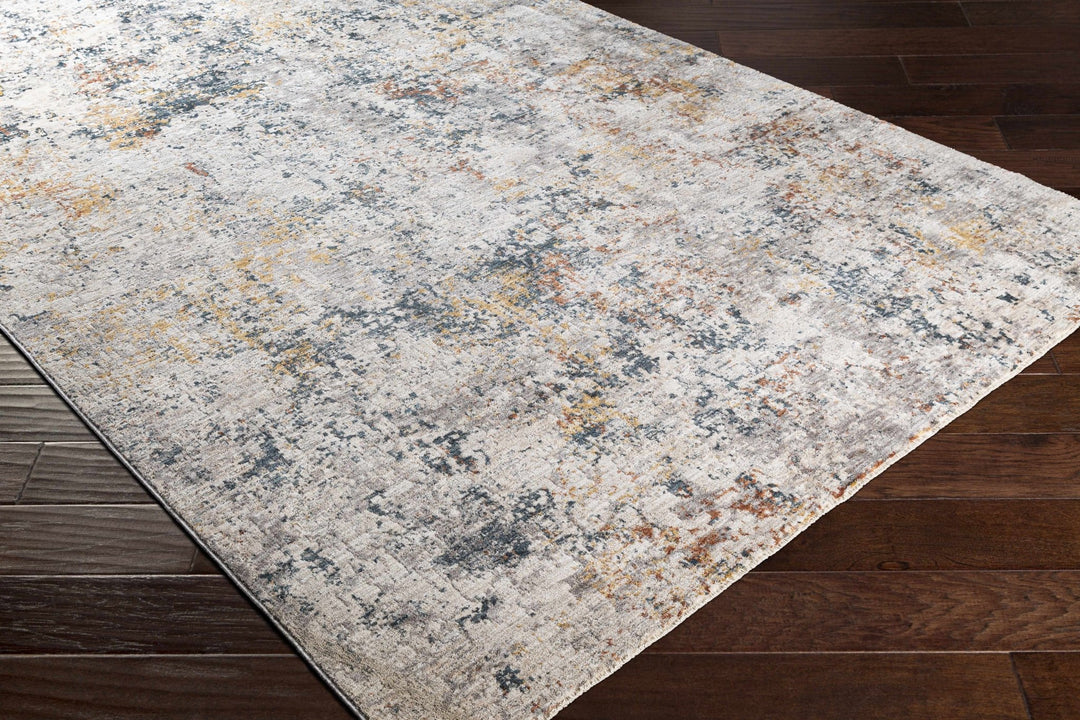 Contemporary Ivory And Blue Abstract Machine Woven Rug - The Rug Decor