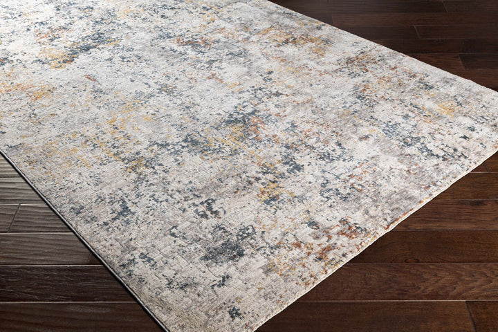 Contemporary Ivory And Blue Abstract Machine Woven Rug - The Rug Decor