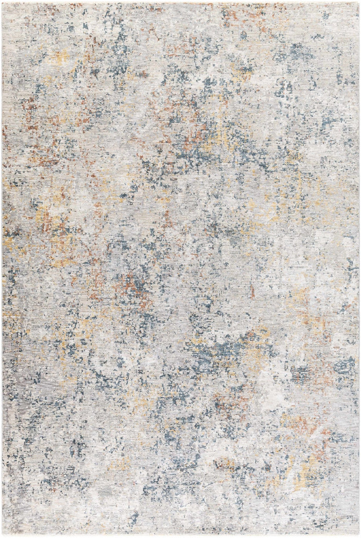 Contemporary Ivory And Blue Abstract Machine Woven Rug - The Rug Decor