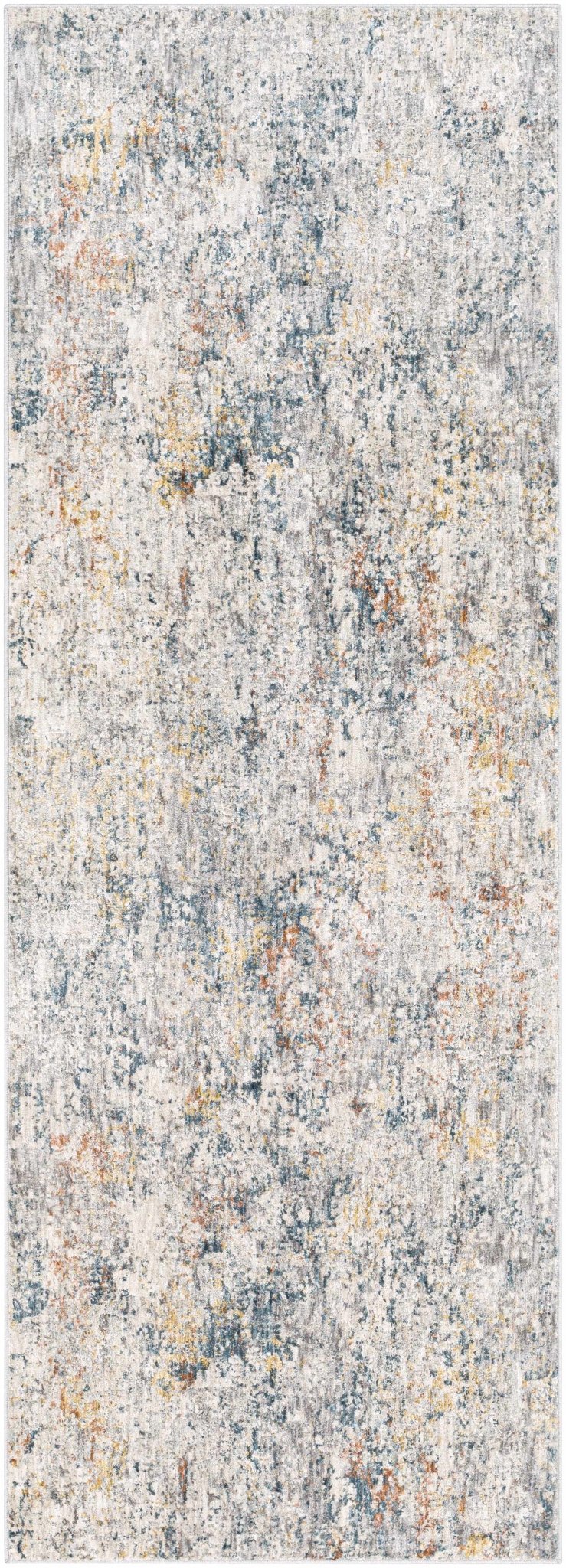 Contemporary Ivory And Blue Abstract Machine Woven Rug - The Rug Decor