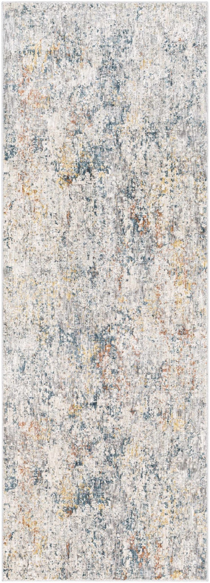 Contemporary Ivory And Blue Abstract Machine Woven Rug - The Rug Decor