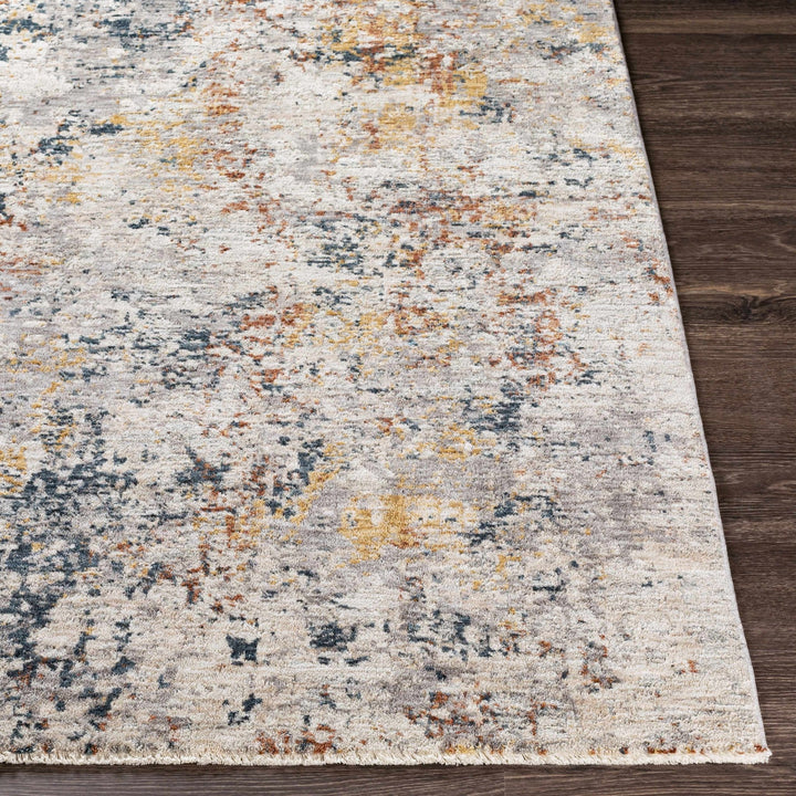 Contemporary Ivory And Blue Abstract Machine Woven Rug - The Rug Decor