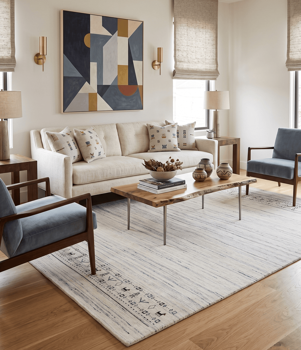 Contemporary Ivory Design Hand Loomed Wool Rug - The Rug Decor