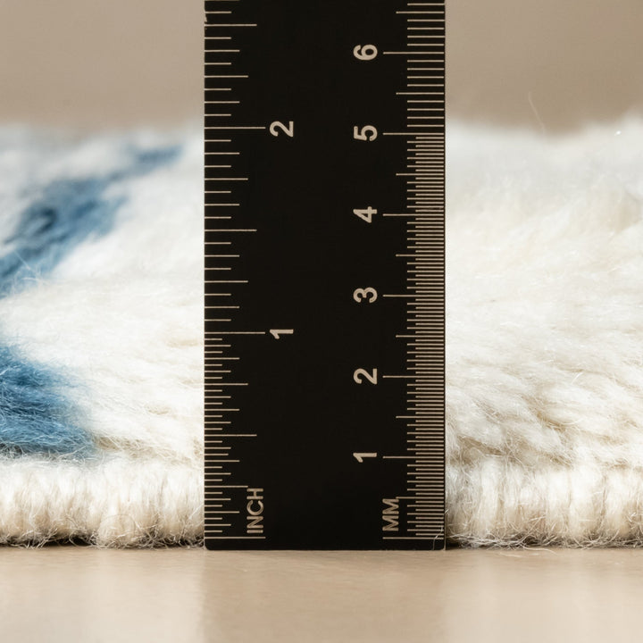 Contemporary Moroccan Beige And Blue Hand Knotted 8x10 Wool Rug - The Rug Decor