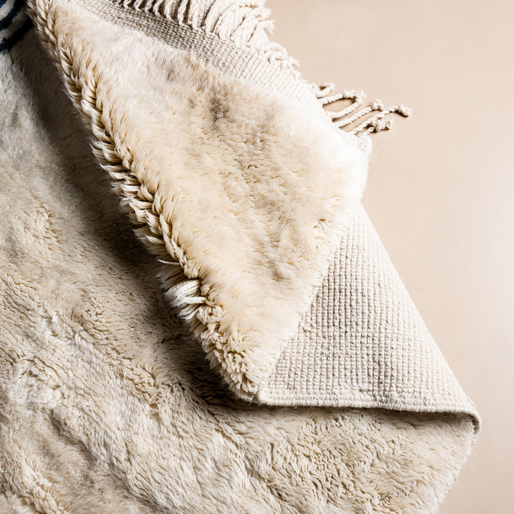 Contemporary Moroccan Beige And Blue Hand Knotted 8x10 Wool Rug - The Rug Decor