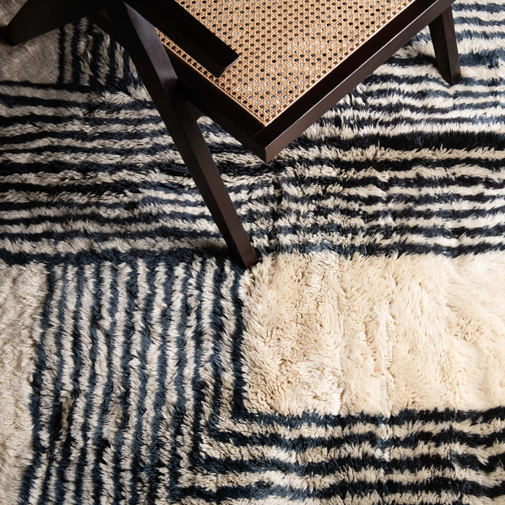 Contemporary Moroccan Beige And Blue Hand Knotted 8x10 Wool Rug - The Rug Decor