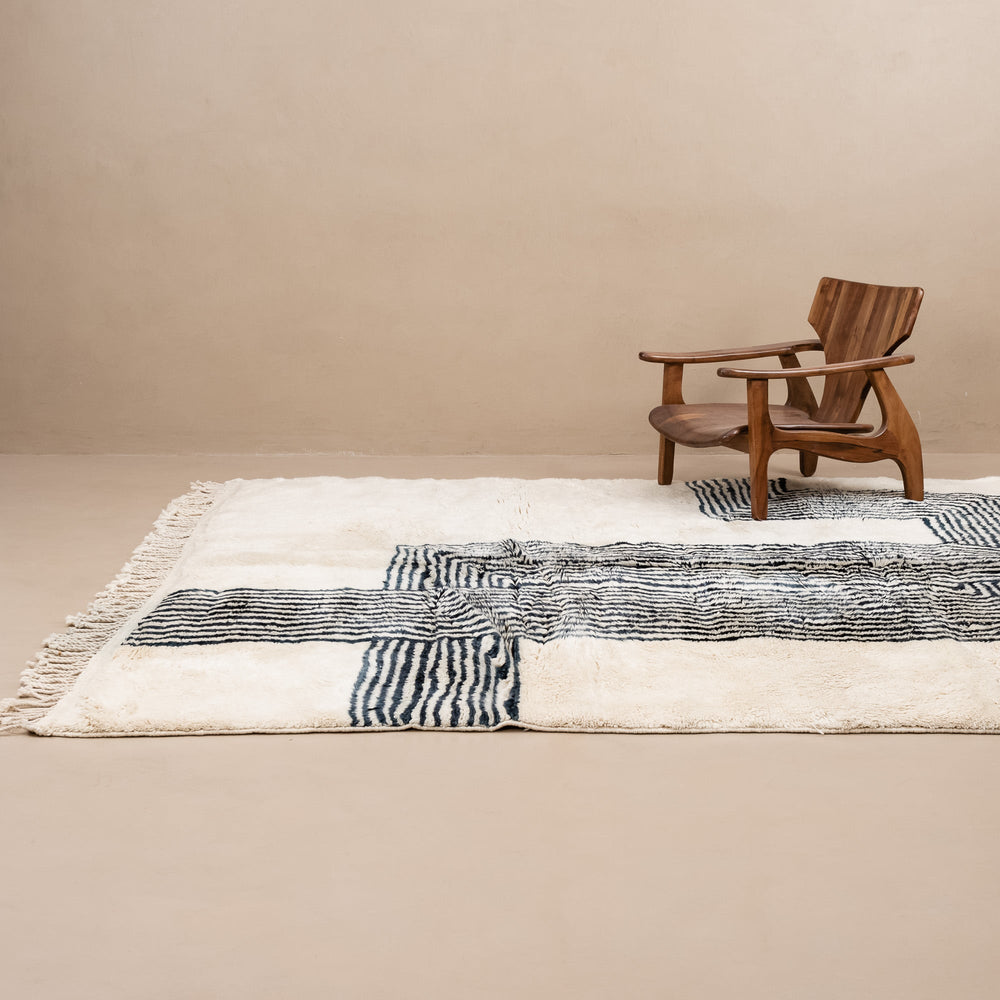 Contemporary Moroccan Beige And Blue Hand Knotted 8x10 Wool Rug - The Rug Decor