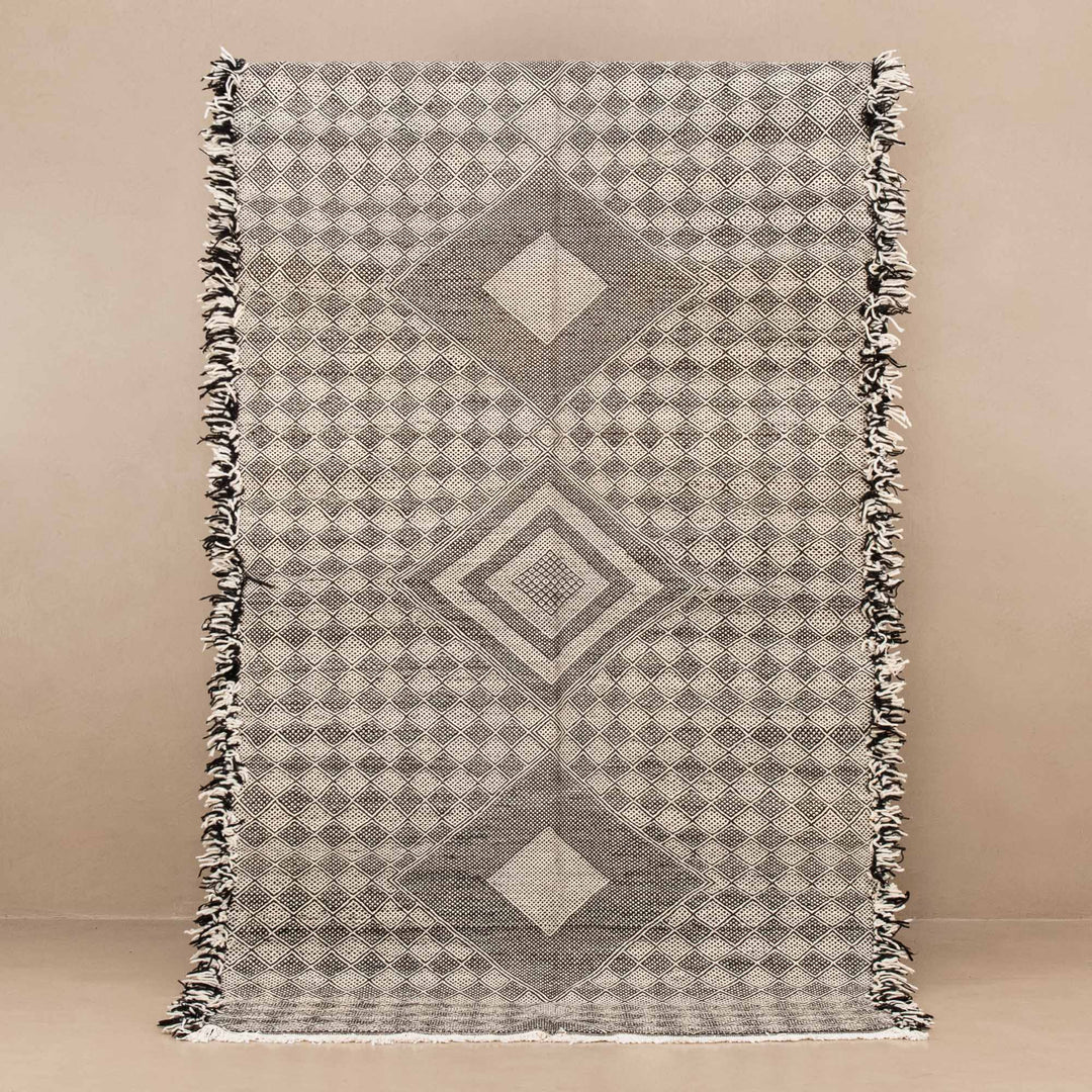 Contemporary Moroccan Black And White Hand Knotted 5x8 Wool Rug - The Rug Decor