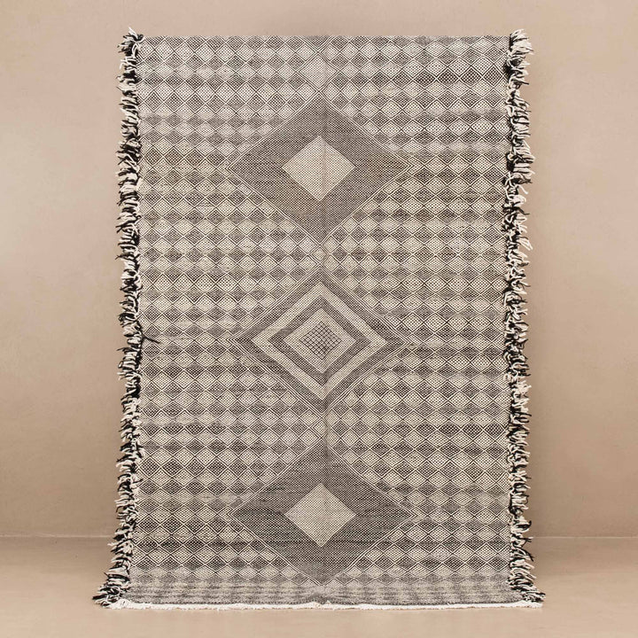 Contemporary Moroccan Black And White Hand Knotted 5x8 Wool Rug - The Rug Decor