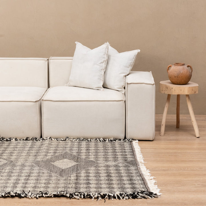 Contemporary Moroccan Black And White Hand Knotted 5x8 Wool Rug - The Rug Decor