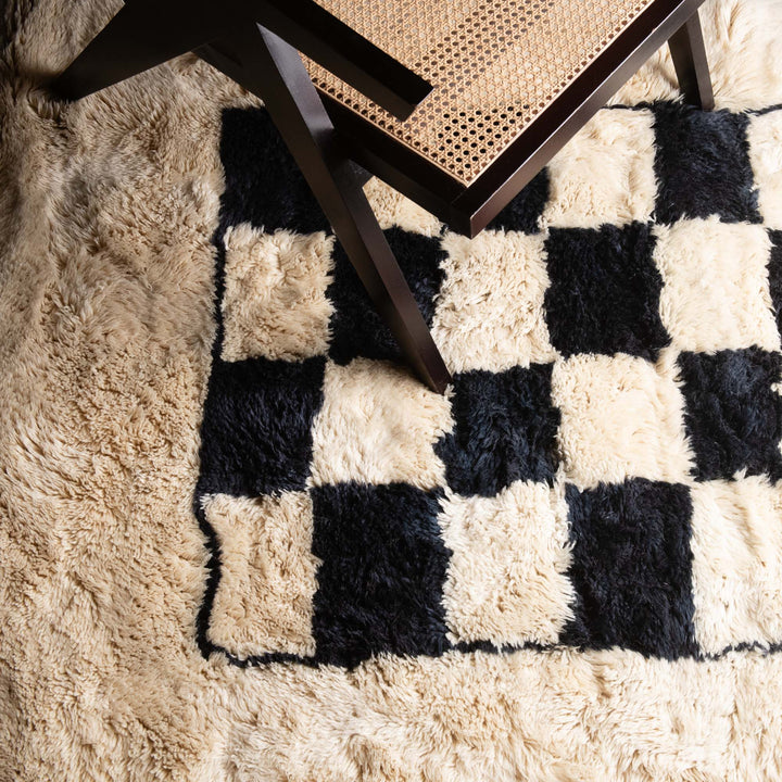 Contemporary Moroccan Black And White Hand Knotted 8x10 Wool Rug - The Rug Decor