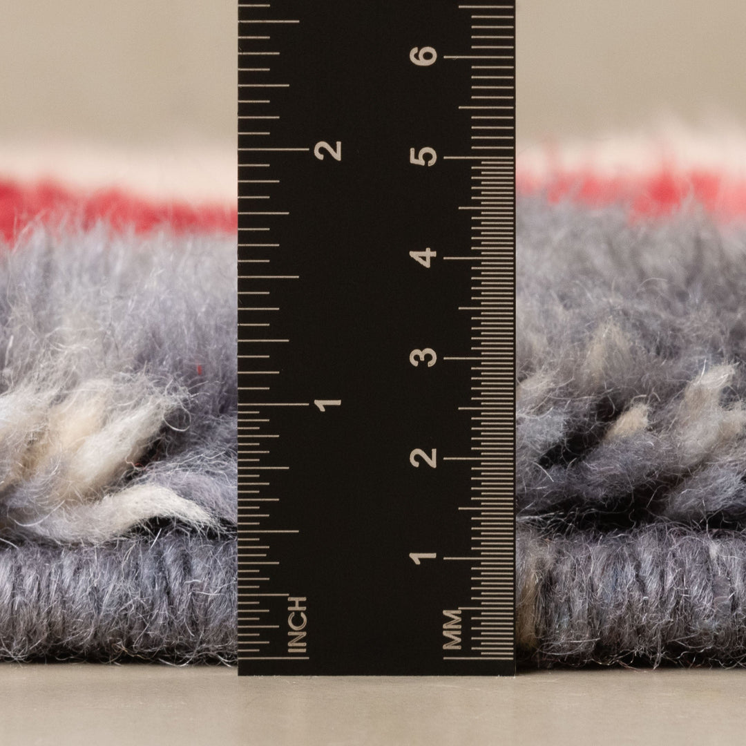 Contemporary Moroccan Gray And Red Hand Knotted 6.6x6.7 Wool Rug - The Rug Decor