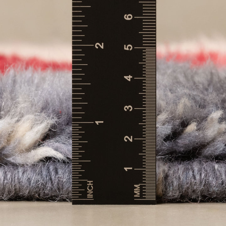 Contemporary Moroccan Gray And Red Hand Knotted 6.6x6.7 Wool Rug - The Rug Decor