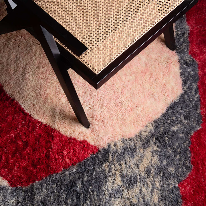 Contemporary Moroccan Gray And Red Hand Knotted 6.6x6.7 Wool Rug - The Rug Decor