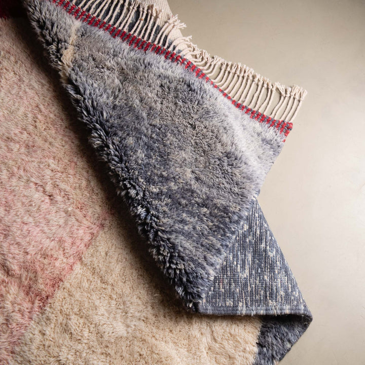 Contemporary Moroccan Gray And Red Hand Knotted 6.6x6.7 Wool Rug - The Rug Decor