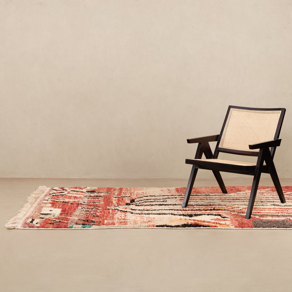 Contemporary Moroccan Red And Beige Hand Knotted 5x9 Wool Rug - The Rug Decor