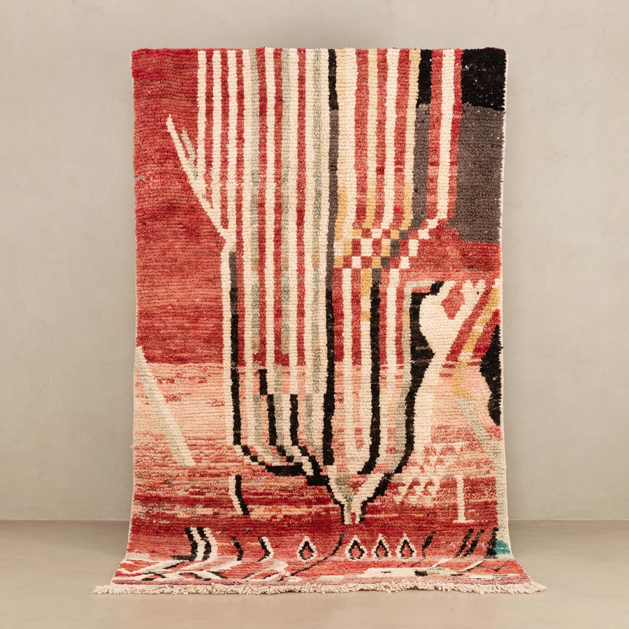 Contemporary Moroccan Red And Beige Hand Knotted 5x9 Wool Rug - The Rug Decor