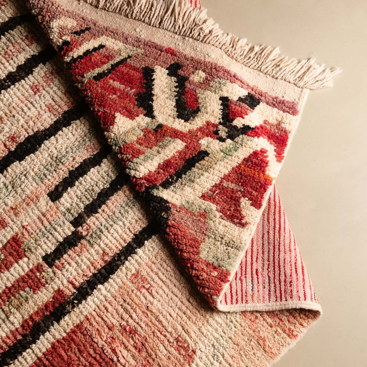 Contemporary Moroccan Red And Beige Hand Knotted 5x9 Wool Rug - The Rug Decor