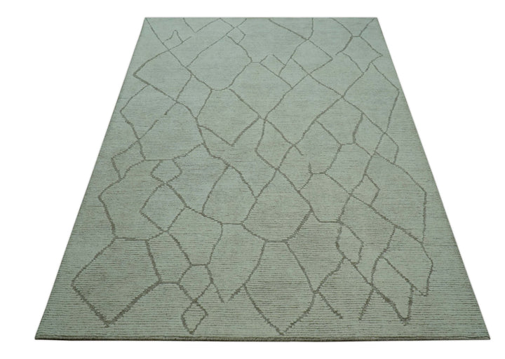 Contemporary Pattern Brown And Ivory Hand Tufted 8x10 Wool Rug - The Rug Decor