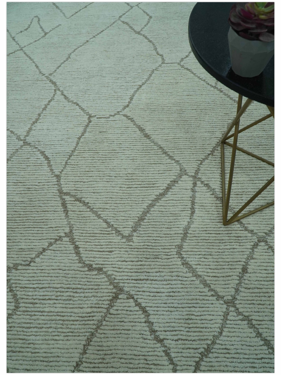 Contemporary Pattern Brown And Ivory Hand Tufted 8x10 Wool Rug - The Rug Decor