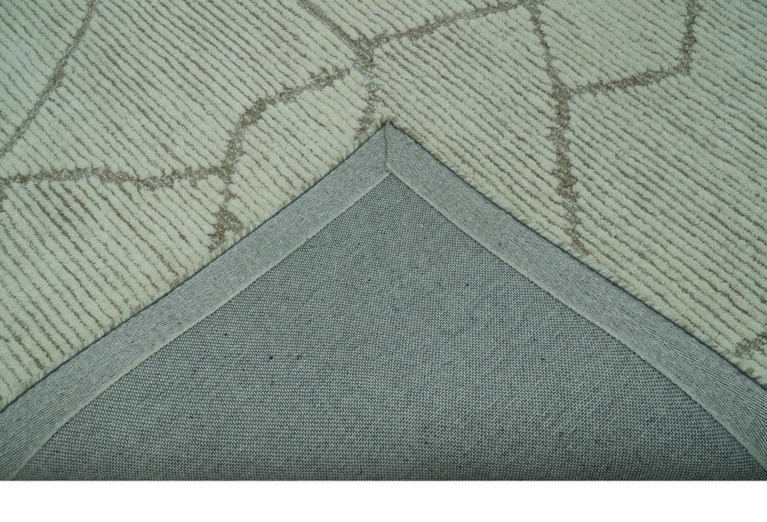 Contemporary Pattern Brown And Ivory Hand Tufted 8x10 Wool Rug - The Rug Decor