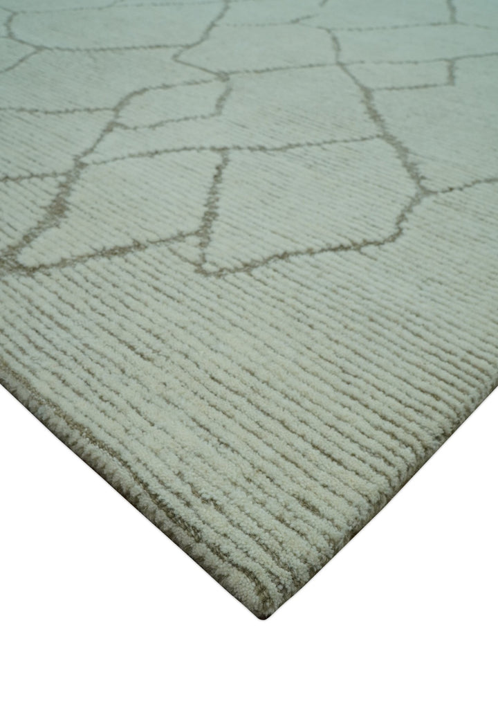 Contemporary Pattern Brown And Ivory Hand Tufted 8x10 Wool Rug - The Rug Decor