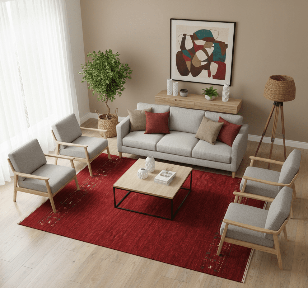 Contemporary Red Hand Loomed Wool Area Rug - The Rug Decor