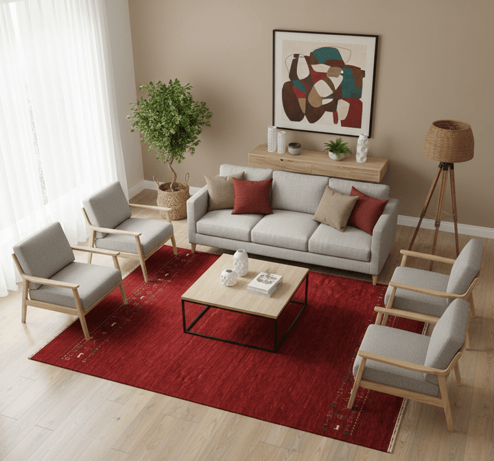 Contemporary Red Hand Loomed Wool Area Rug - The Rug Decor