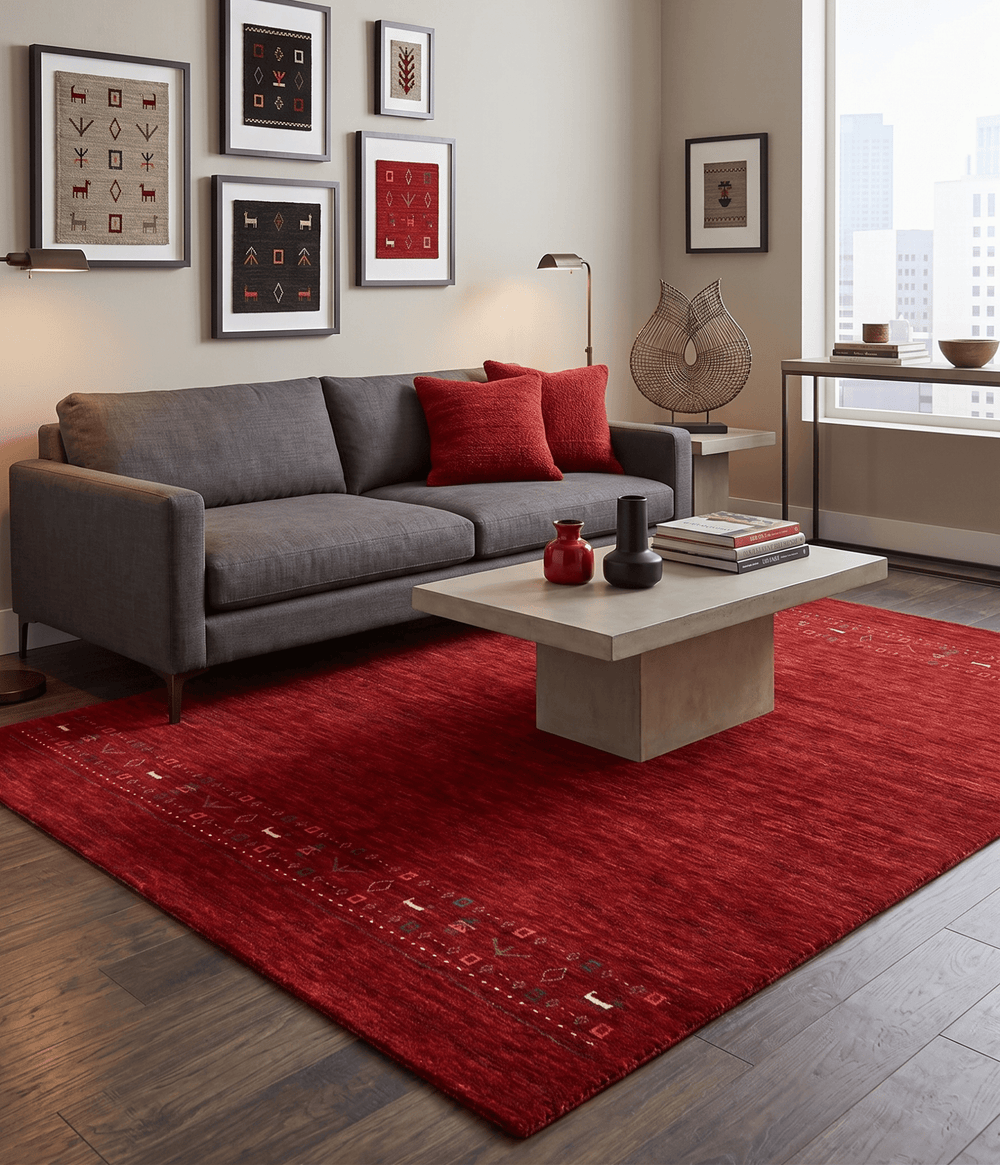 Contemporary Red Hand Loomed Wool Area Rug - The Rug Decor