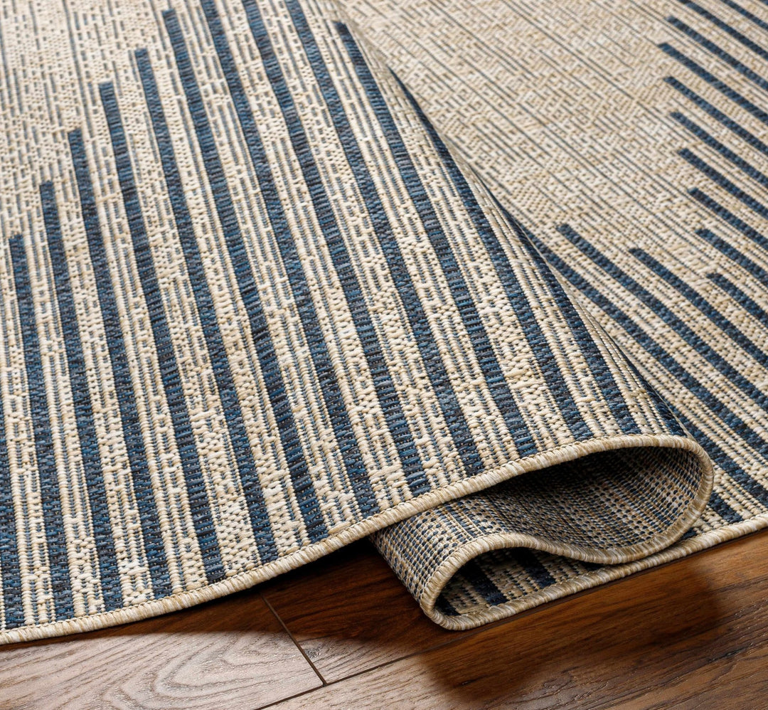 Contemporary Stephan Design Blue And Gray Machine Woven Outdoor Rug - The Rug Decor