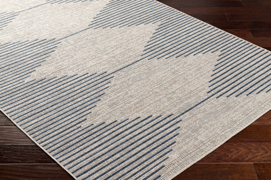 Contemporary Stephan Design Blue And Gray Machine Woven Outdoor Rug - The Rug Decor