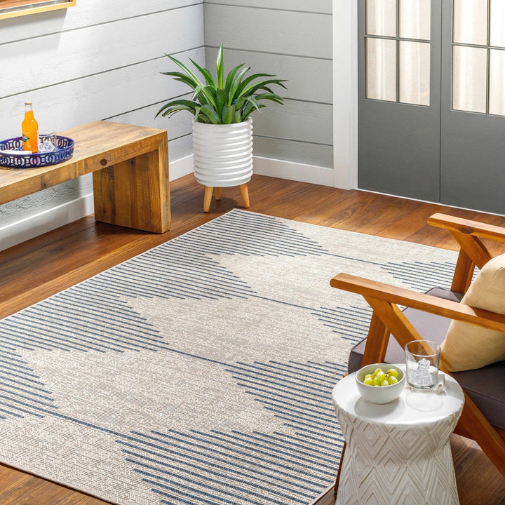 Contemporary Stephan Design Blue And Gray Machine Woven Outdoor Rug - The Rug Decor