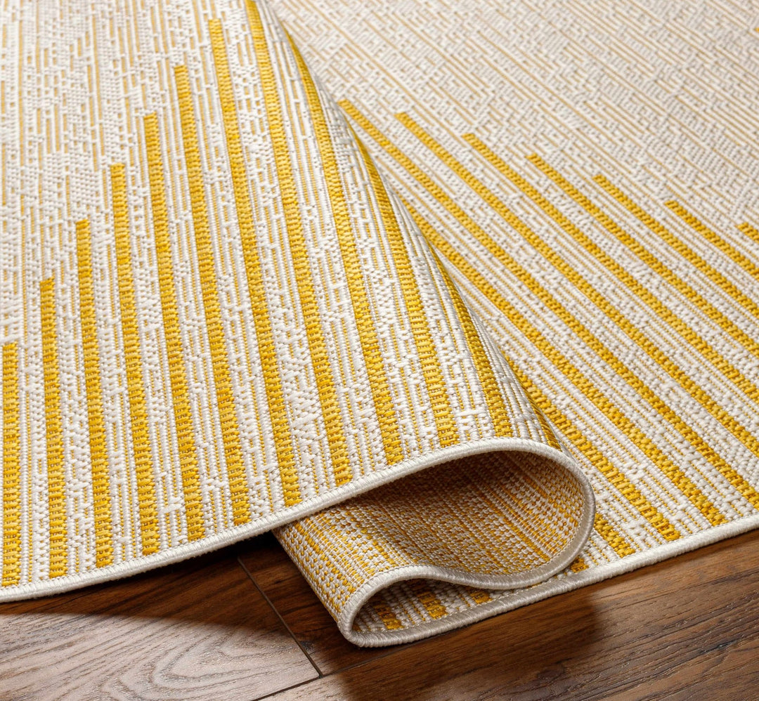 Contemporary Stephan Pattern Yellow And Beige Machine Woven Outdoor Rug - The Rug Decor