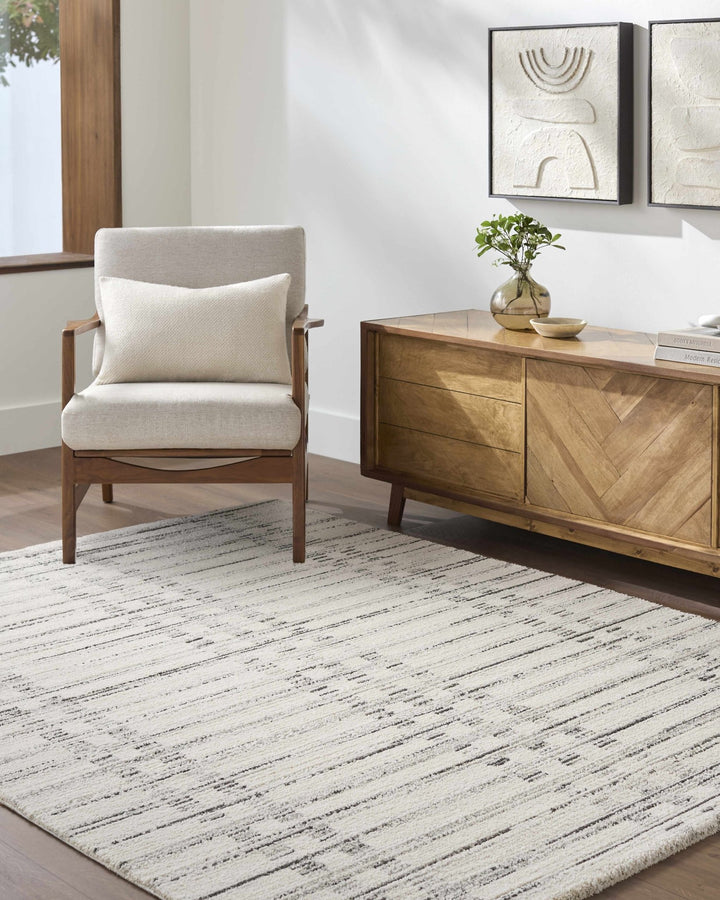 Contemporary Stripe Pattern White Machine Woven Rug - The Rug Decor