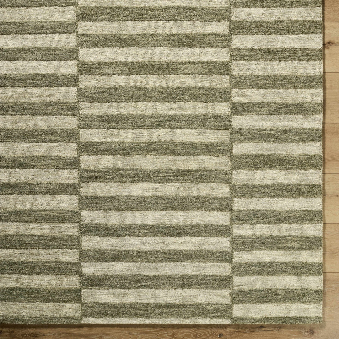 Contemporary Striped Pattern Olive And Beige Hand Tufted Wool Area Rug - The Rug Decor