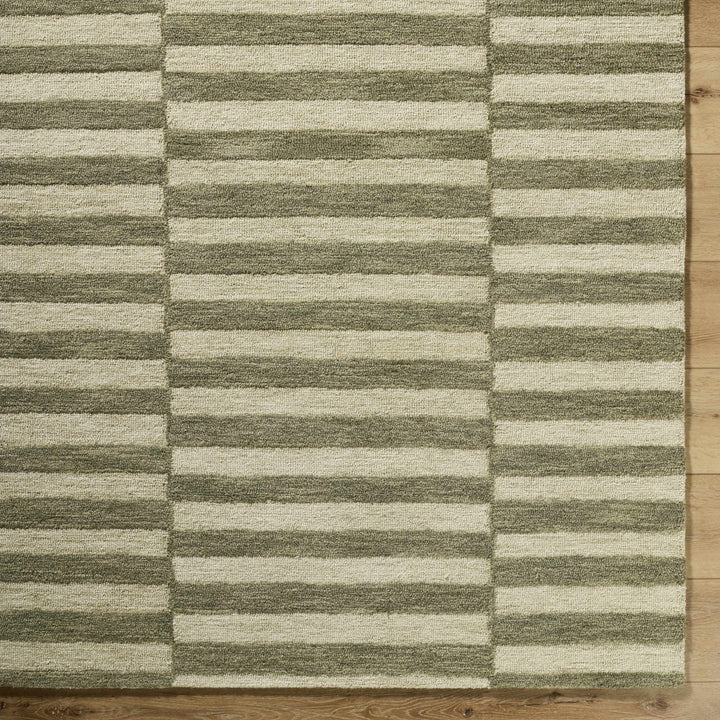 Contemporary Striped Pattern Olive And Beige Hand Tufted Wool Area Rug - The Rug Decor