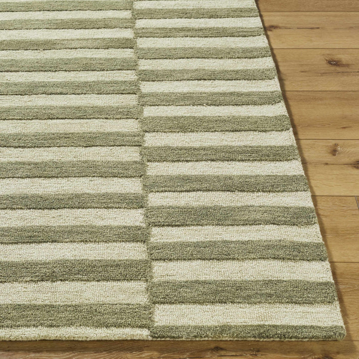 Contemporary Striped Pattern Olive And Beige Hand Tufted Wool Area Rug - The Rug Decor