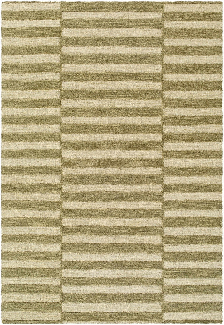 Contemporary Striped Pattern Olive And Beige Hand Tufted Wool Area Rug - The Rug Decor
