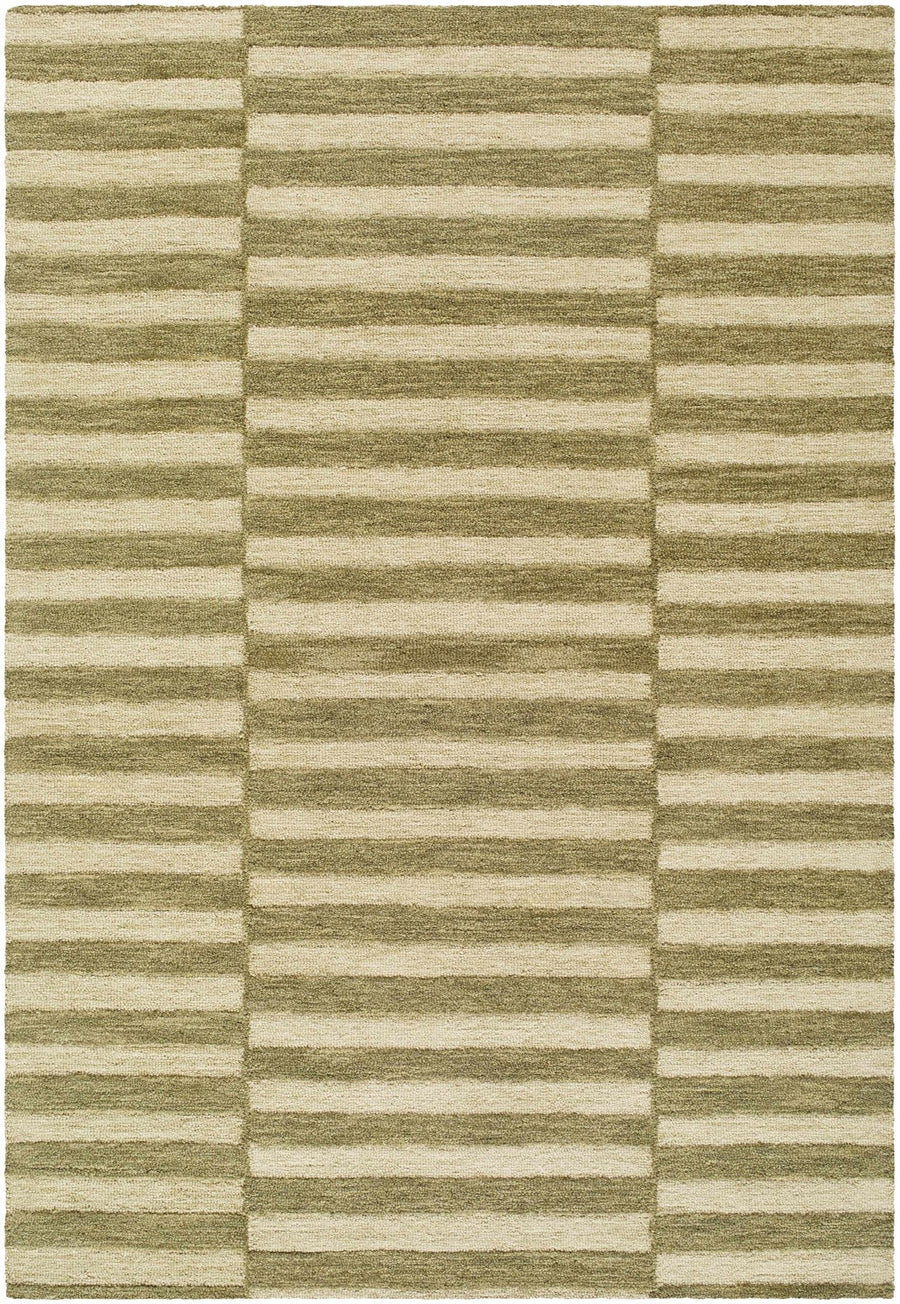 Contemporary Striped Pattern Olive And Beige Hand Tufted Wool Area Rug - The Rug Decor