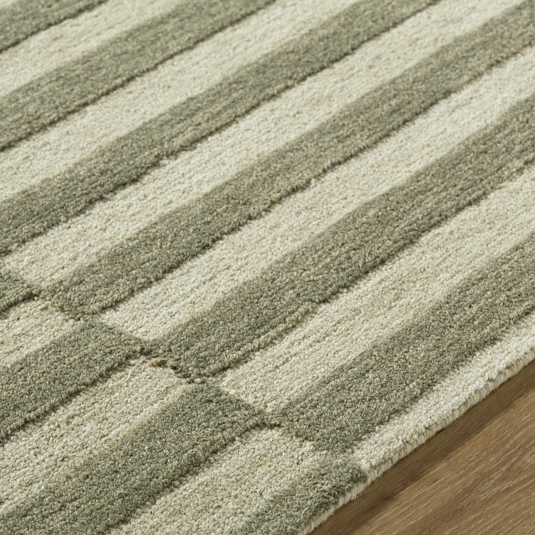 Contemporary Striped Pattern Olive And Beige Hand Tufted Wool Area Rug - The Rug Decor