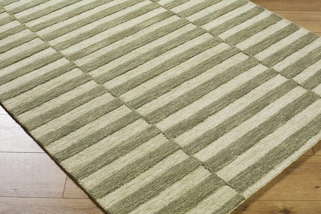 Contemporary Striped Pattern Olive And Beige Hand Tufted Wool Area Rug - The Rug Decor