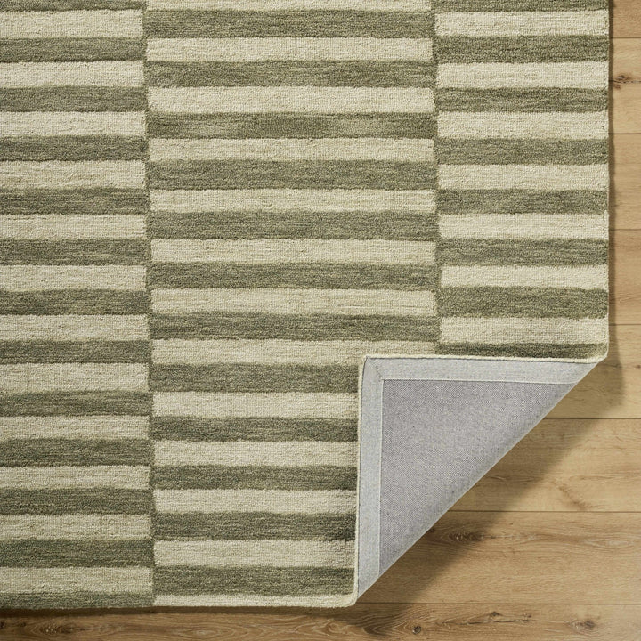 Contemporary Striped Pattern Olive And Beige Hand Tufted Wool Area Rug - The Rug Decor
