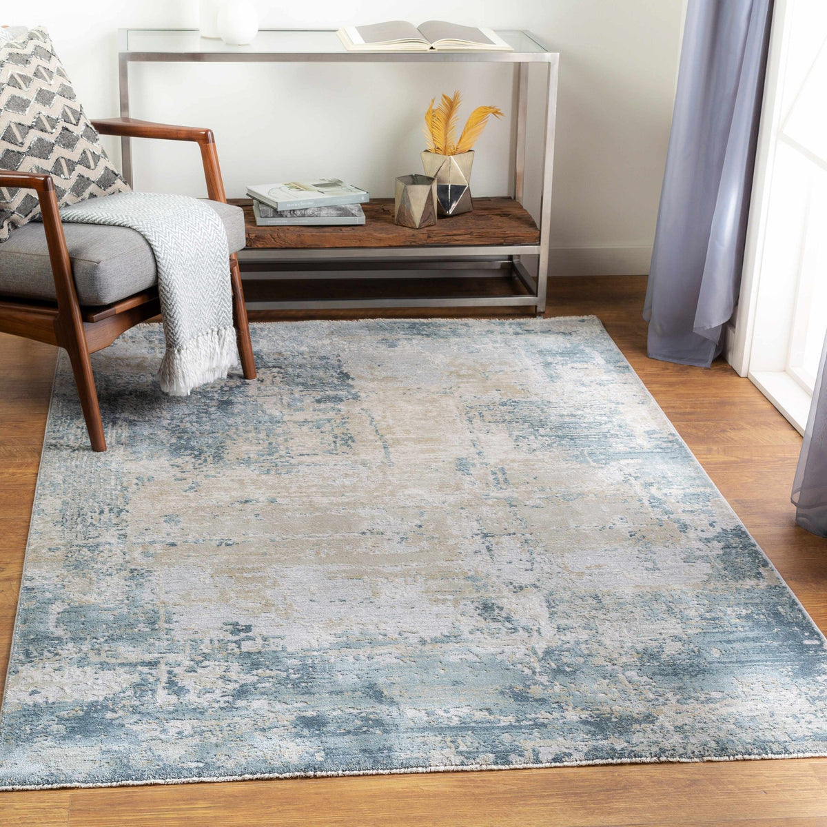 Blue Modern Rug Texture Contemporary Style Abstract Blue Area Rug