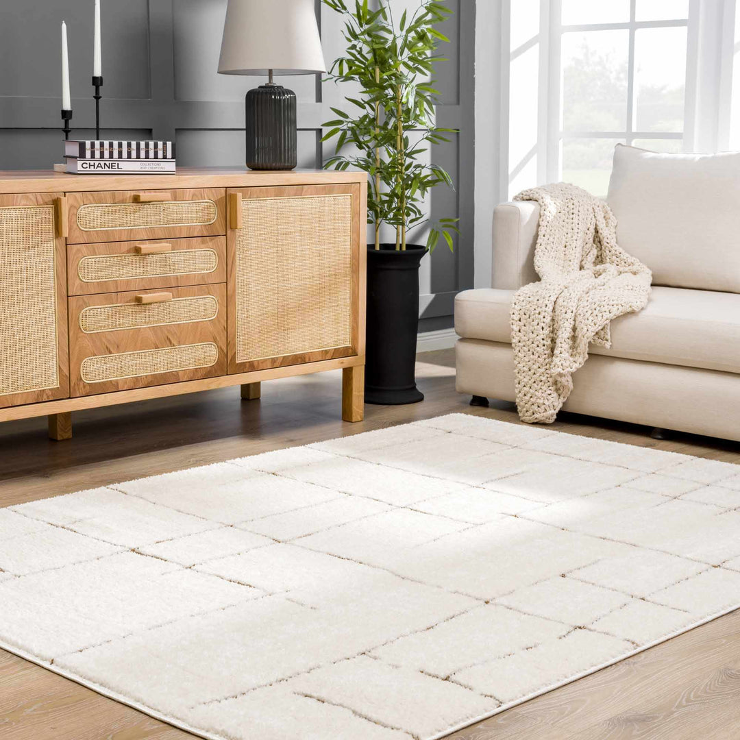 Contemporary Style Ivory & Brown Area Rug - The Rug Decor