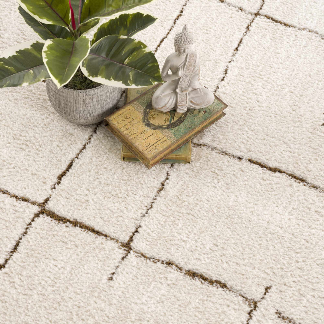 Contemporary Style Ivory & Brown Area Rug - The Rug Decor